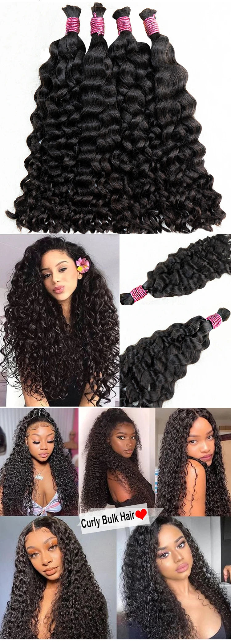 Natural Braiding Hair Human Bulk Hair Deep Wave Bulk Human Braiding Hair for Braids Hair No Weft Virgin Human Hair Extensions