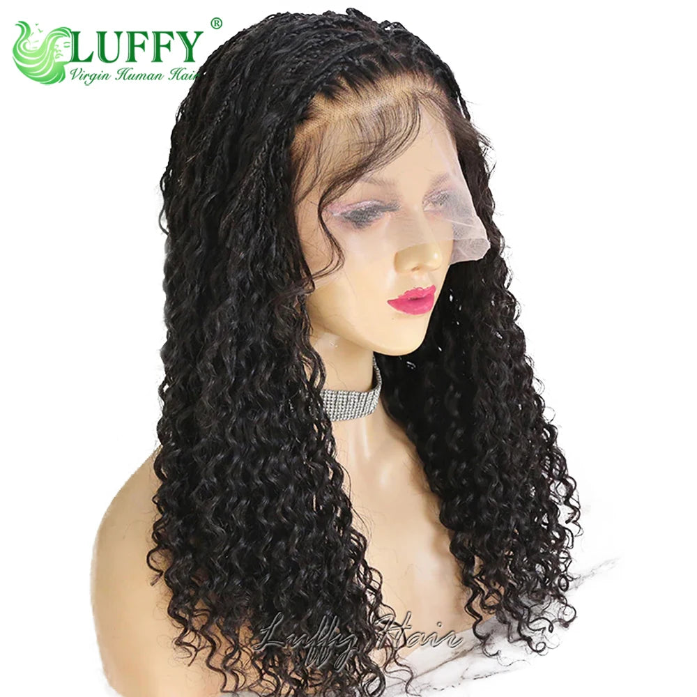 Knotless Boho Box Braids HD Transparent Full Lace Wig Curly Ends Human Hair Pre Plucked Braided Wigs 300 High Density For Women