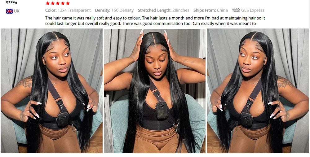 5×5 Lace Long Straight Frontal Lace Human Hair Wig 32 34 36 inch No Tangle No Shedding Brazilian Human Hair Wigs For Black Women