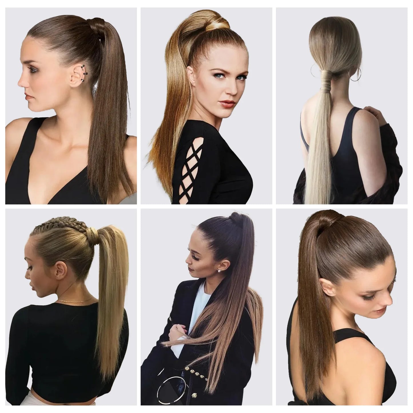 Synthetic Hair Chip-in Hair Extension Pony Tail Wig Heat-Resistant Straight Hair With Ponytail Wig 20Inch Long Black Brown Ombr3