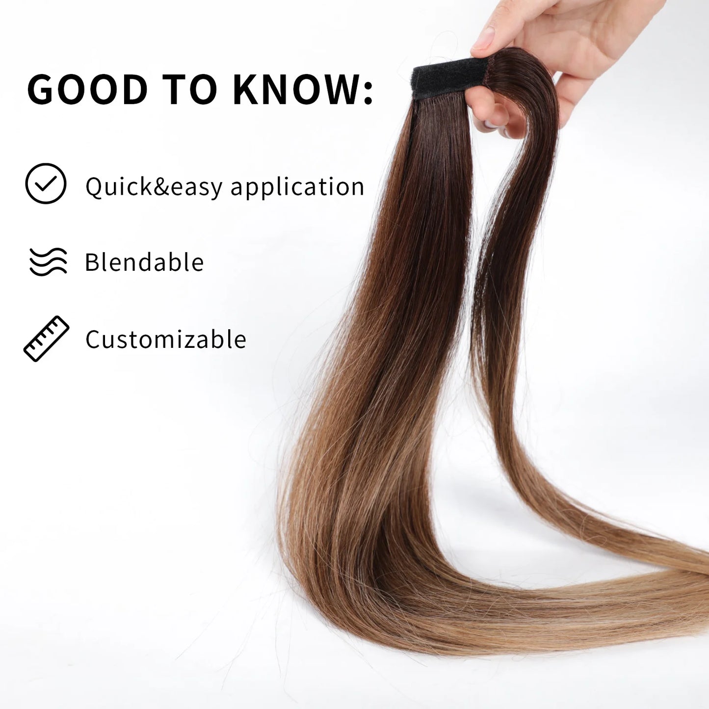 Synthetic Hair Chip-in Hair Extension Pony Tail Wig Heat-Resistant Straight Hair With Ponytail Wig 20Inch Long Black Brown Ombr3