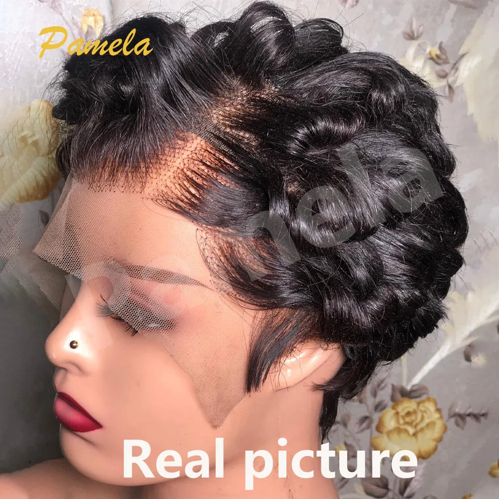 13x4 Short Bob Loose Wave Lace Front Wigs Pre Plucked Bleached Knots Pixie Cut Hd Transparent Lace Front Natutal Human Hair Wig
