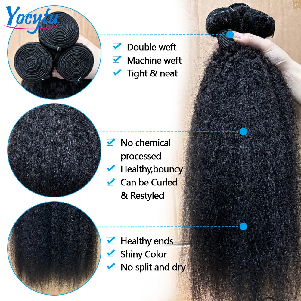 12A Top Quality Kinky Straight Bundles 24 Inch Human Hair Bundles 3 Days Delivery YOCYTU Yaki Straight Bundles 100% Human Hair