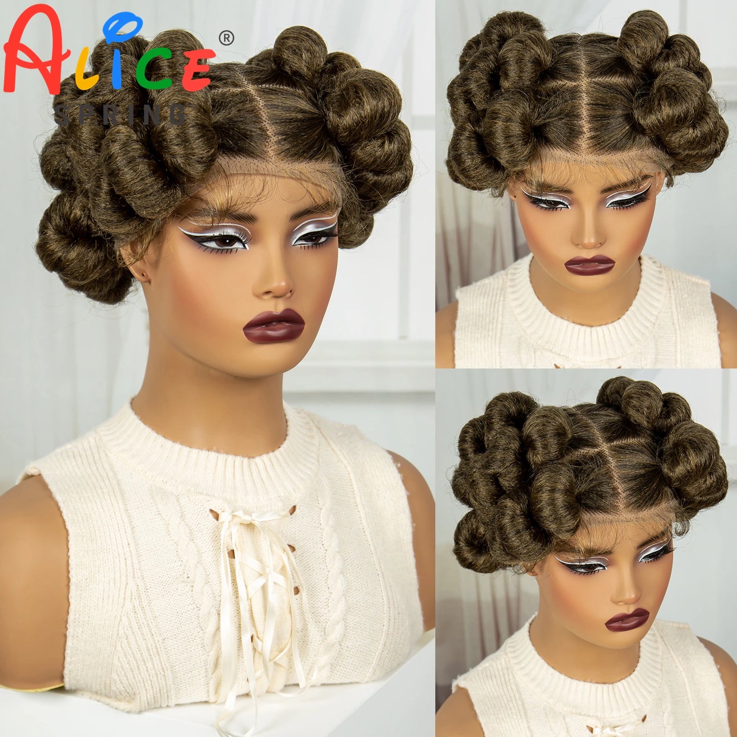 Synthetic Full Lace Handmade Bantu Braided Wigs Short Cute Natural Braided Lace Wigs For Black Women Knotless Braids Wigs