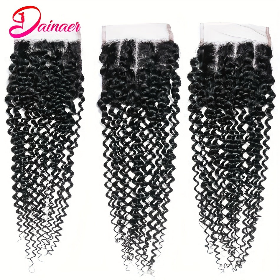 Mongolian Hair Afro Kinky Curly Hair Extension Human Hair Bundles With 4x4 Transparent Lace Closure Natural Color Remy Curly Bundles With Closure