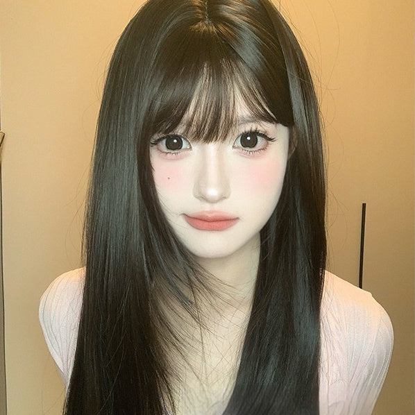 Wig Female Dark Brown Round Face Natural Full-head Wig