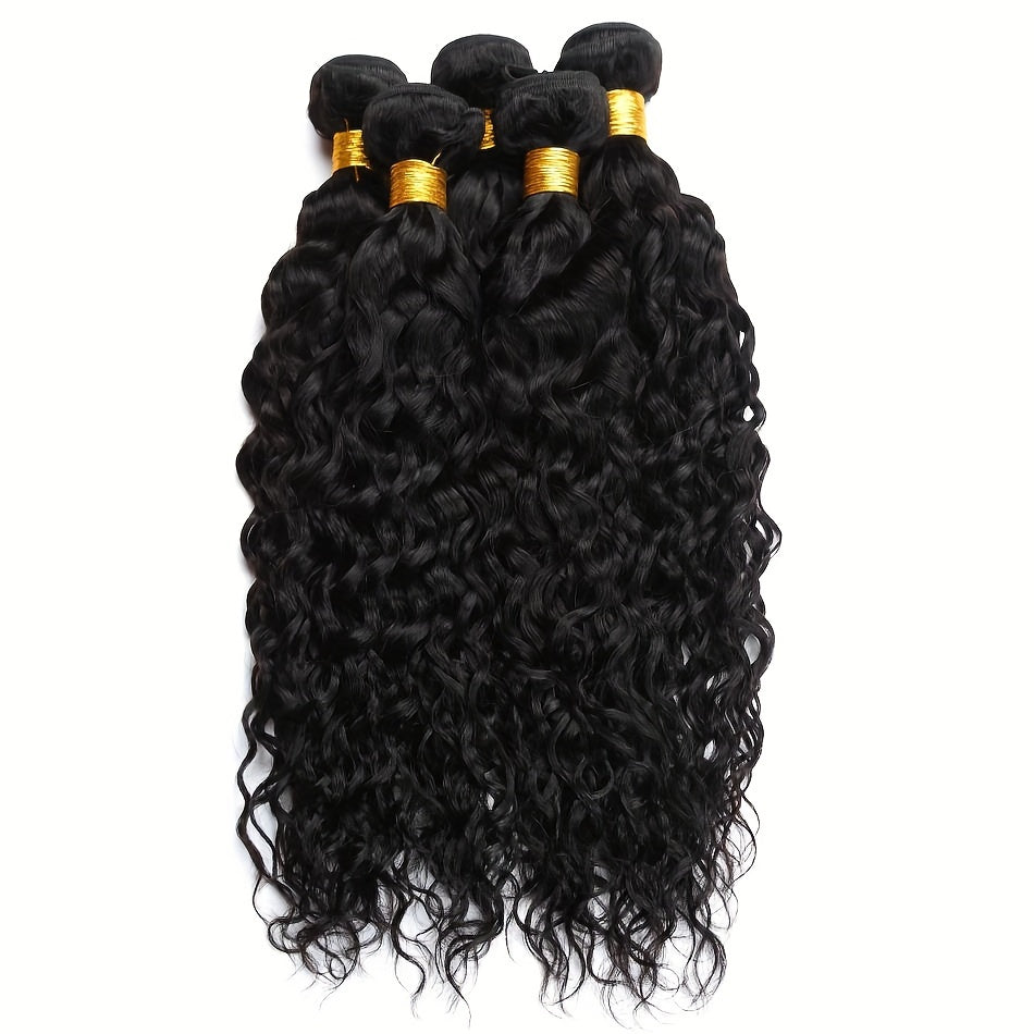 4 Bundles Peruvian Water Wave 100% Virgin Human Hair Extensions Double Weft 100% Unprocessed Human Hair Water Wave Hair Natural Black Color For Women Can Be Dyed