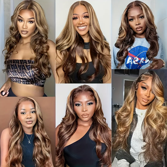 P4/27 Honey Blonde human hair lace front wigs Body Wave Human Hair Wigs 4x4 HD Transparent Lace Frontal Wigs With Baby Hair 180 Density Brazilian Human Hair Wigs For Women