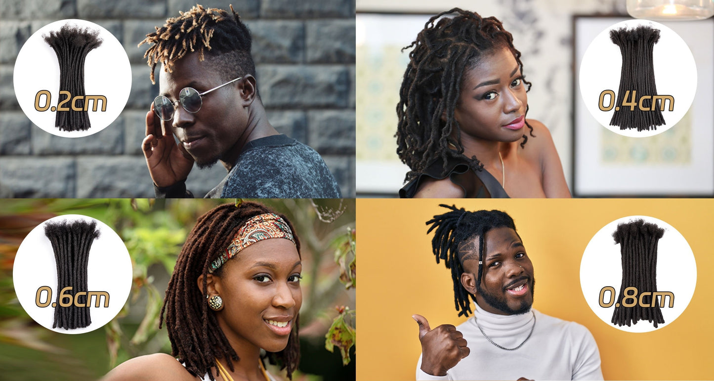 0.4 cm and 0.6 cm Thickness Pre Colored 100% Real Human Hair Dreadlock Extensions for Man/Women Full Handmade Permanent Loc Extensions Bundles Can Be Dyed Bleached Curled Twisted