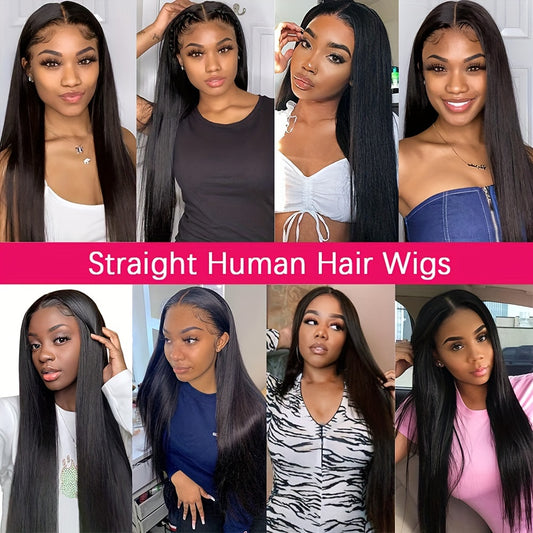 150% Density 13x4 Full Lace Front Wigs Human Hair Pre Plucked Straight Lace Fronal Wig HD Transparent Human Hair Lace Front Wigs For Women Natural Color