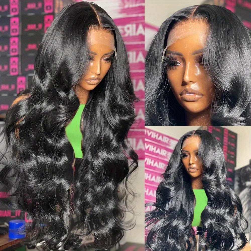 13x4 Body Wave HD Lace Front Wigs Human Hair Pre Plucked 200% Density Body Wave Lace Front Wigs Human Hair For Women With Baby Hair Natural Black