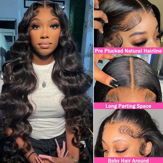 13x4 Body Wave HD Lace Front Wigs Human Hair Pre Plucked 200% Density Body Wave Lace Front Wigs Human Hair For Women With Baby Hair Natural Black