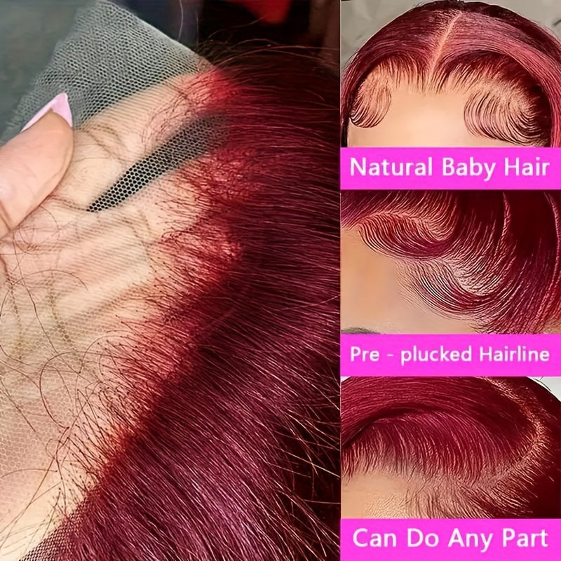 COLASS 14A 200% Density 30 Inch 99j Burgundy Lace Front Wigs Human Hair 13x4 99j Body Wave Lace Front Wigs Human Hair Wine Red Colored Pre Plucked Glueless HD Lace Frontal Wigs For Women.