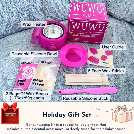Waxing Kit 11 Items WUWUVISTA Hair Removal Wax Kit With Wax Melt Warmer Waxing Beads For Face,Brazilian,Full Body,Bikini,Sensitiive Skin Suitable For Plugs Of American, European Specification