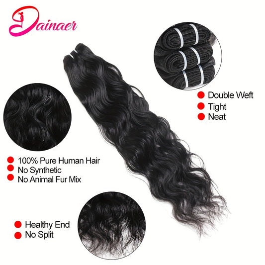 Brazilian Natural Wave Bundles With Closure Human Hair 4 Bundles With 4x4 HD Lace Closure Natural Color Human Hair Extensions With Closure Free Part