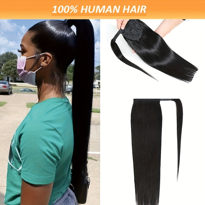 Straight Hair Ponytail 100% Human Hair Wrap Around Body Wave Ponytail Extension Remy Hair Ponytails Clip in Hair Extensions For Women Natural Color
