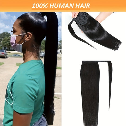 Straight Hair Ponytail 100% Human Hair Wrap Around Body Wave Ponytail Extension Remy Hair Ponytails Clip in Hair Extensions For Women Natural Color