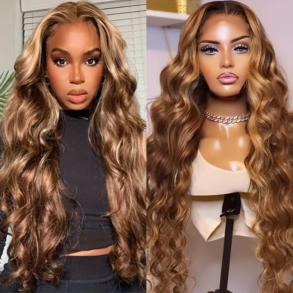 180 Density Highlight Ombre Lace Front Wig Human Hair Pre Plucked 4/27 Brown Honey Blonde Body Wave Lace Frontal Glueless Colored Wigs Human Hair 360 Hd Transparent Lace Front Wig 22 inch