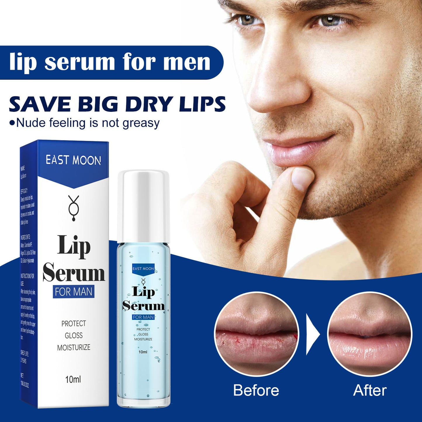 EAST MOON Lip Essence Roller Ball Liquid Nourishes And Lightens Lip Lines, Prevents Dry, Cracked And Dead Skin, Plumps And Moisturizes Lips
