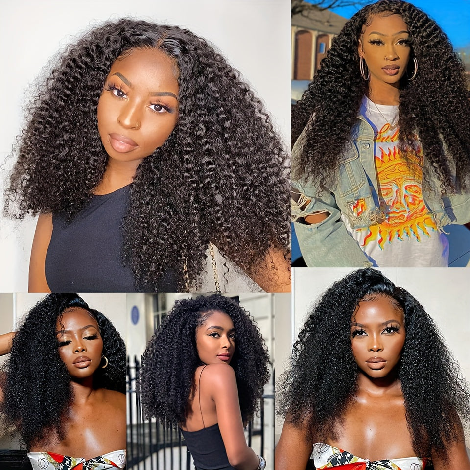 Mongolian Hair Afro Kinky Curly Hair Extension Human Hair Bundles With 4x4 Transparent Lace Closure Natural Color Remy Curly Bundles With Closure