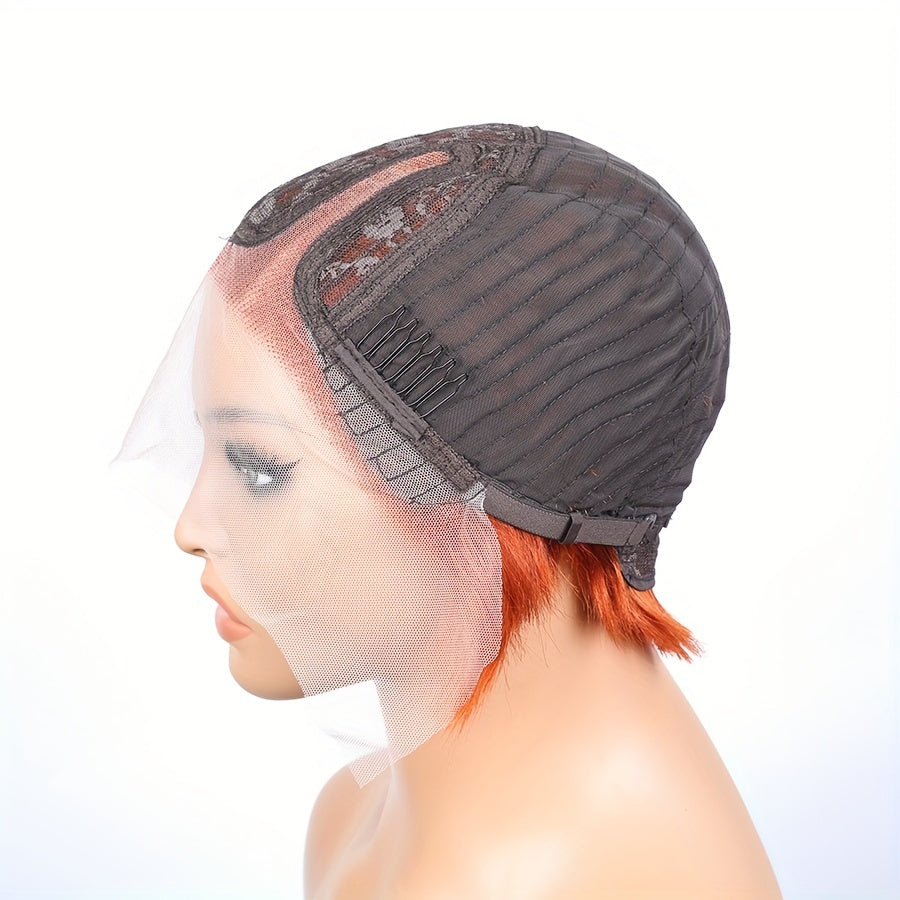 Arietis Hair Pixie Cut Human Hair Orange Wig 13 × 4 × 1T Lace Wig Ginger Short Hair 6-inch Adhesive Free Wig 150% Density