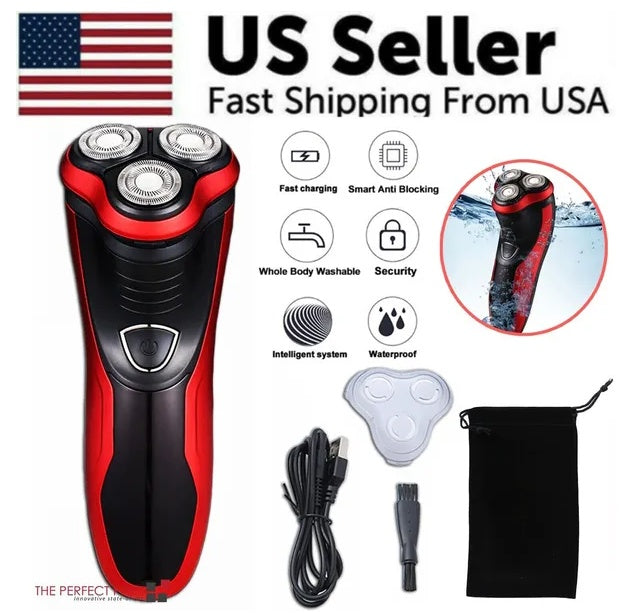 Men's Razor Rotary Waterproof Electric Shaver Pop-Up Trimmer Wet Dry Cordless