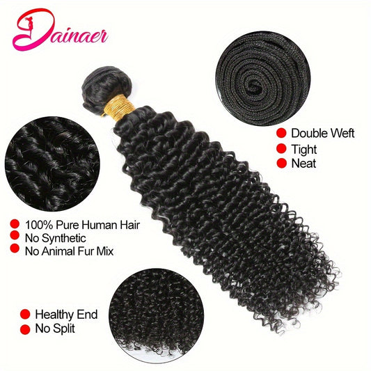 Mongolian Hair Afro Kinky Curly Hair Extension Human Hair Bundles With 4x4 Transparent Lace Closure Natural Color Remy Curly Bundles With Closure