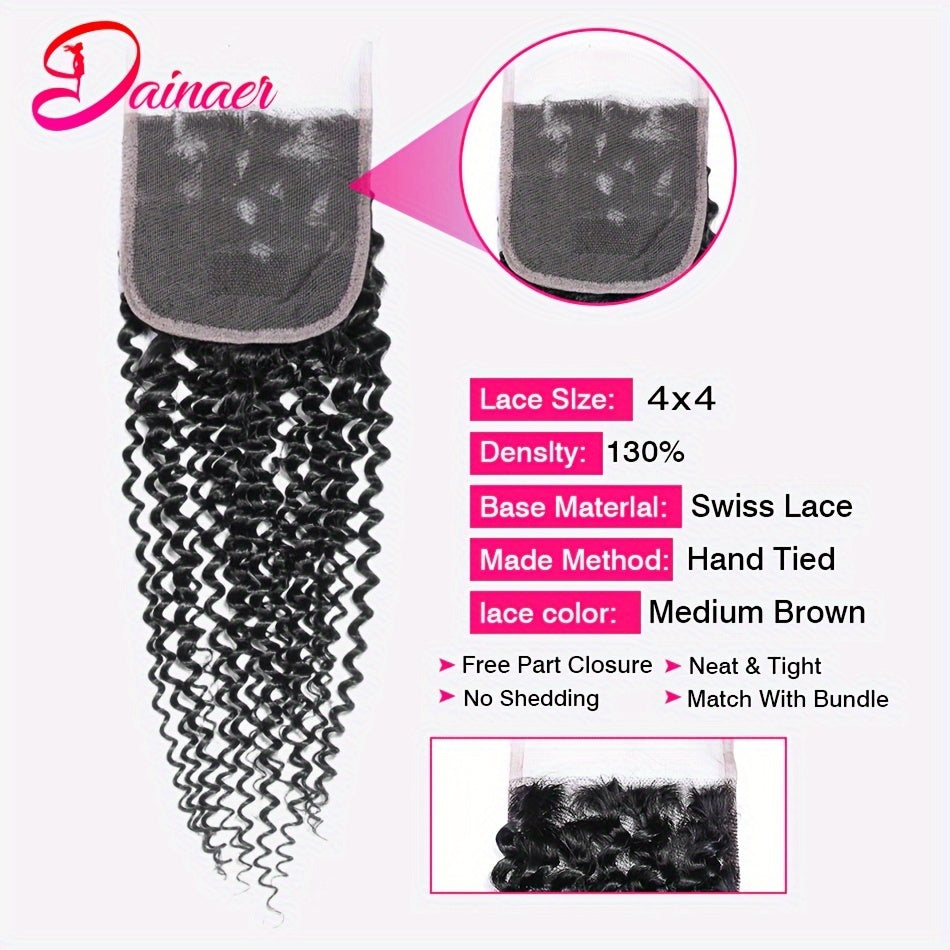 Mongolian Hair Afro Kinky Curly Hair Extension Human Hair Bundles With 4x4 Transparent Lace Closure Natural Color Remy Curly Bundles With Closure