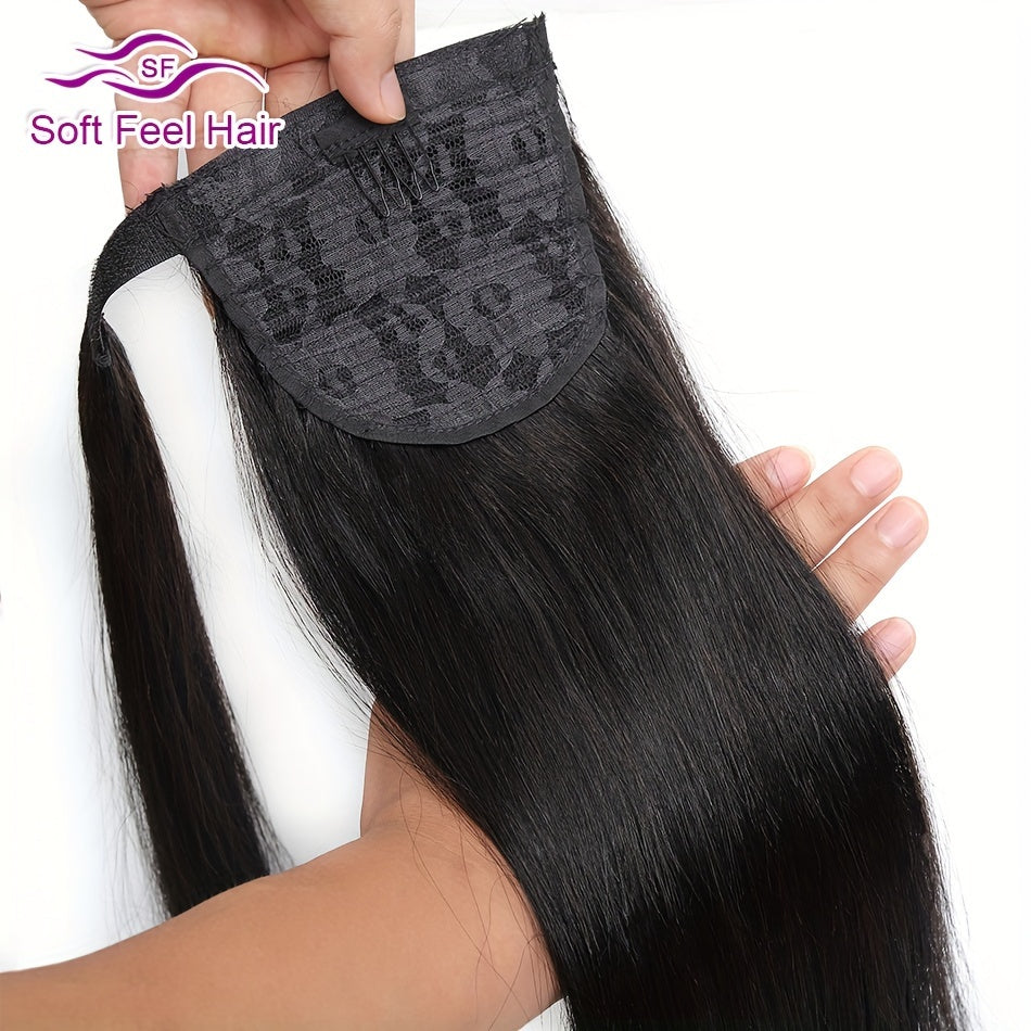 Straight Hair Ponytail 100% Human Hair Wrap Around Body Wave Ponytail Extension Remy Hair Ponytails Clip in Hair Extensions For Women Natural Color