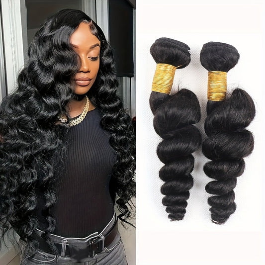 2 Pcs Human Hair Loose Wave Bundles Brazilian 100% Unprocessed Virgin Hair Weave Bundles For Women Loose Wave Human Hair Bundles Natural Color