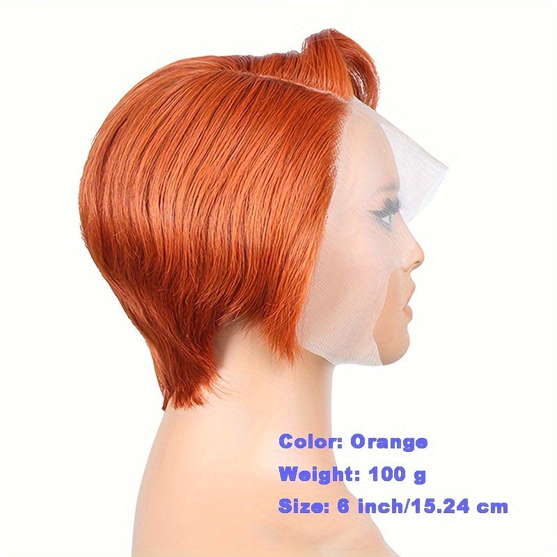 Arietis Hair Pixie Cut Human Hair Orange Wig 13 × 4 × 1T Lace Wig Ginger Short Hair 6-inch Adhesive Free Wig 150% Density