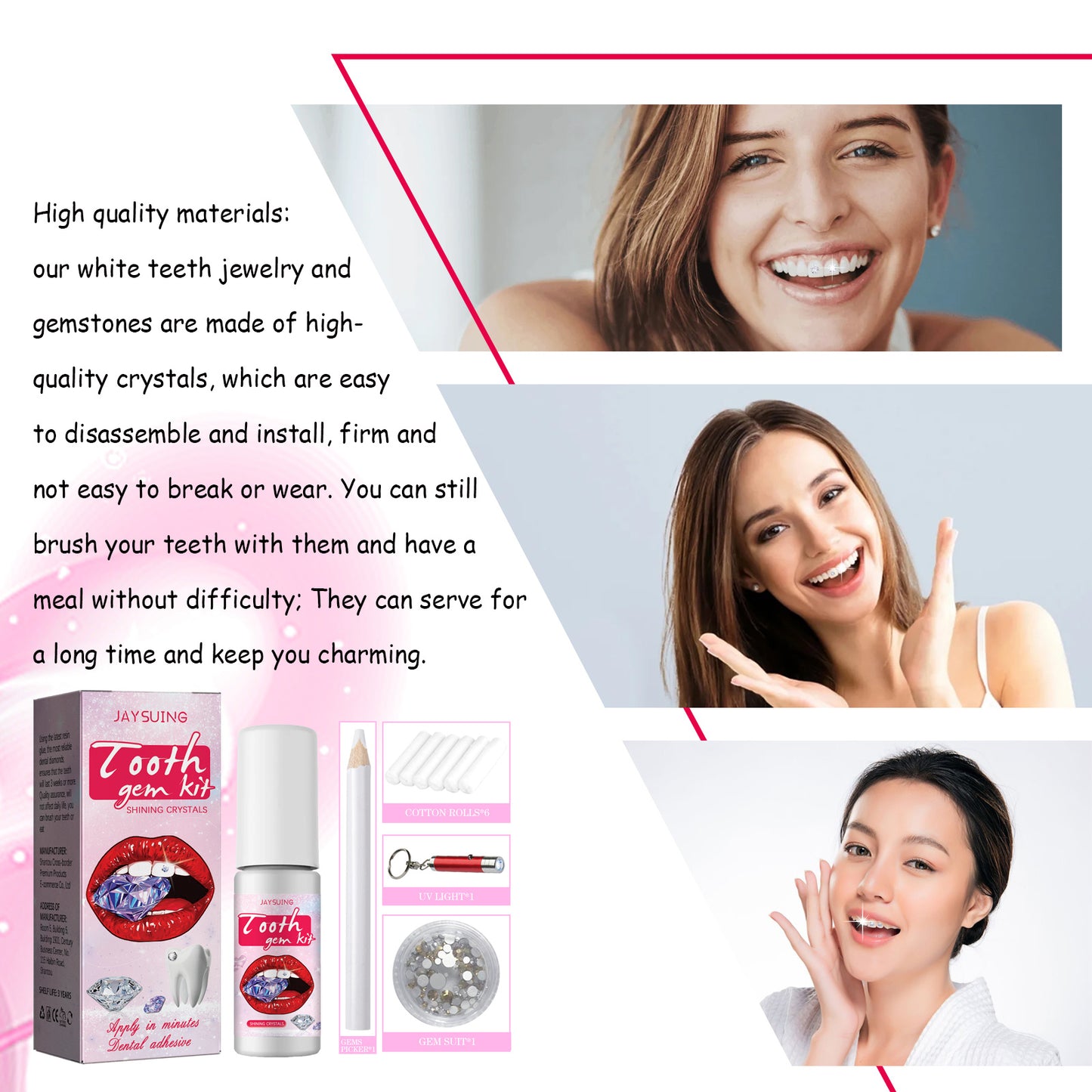 Jaysuing Tooth Gem Kit, Accessories Easy To Remove And Install Crystal Dental Drill Tooth Embellish Glitter Stick