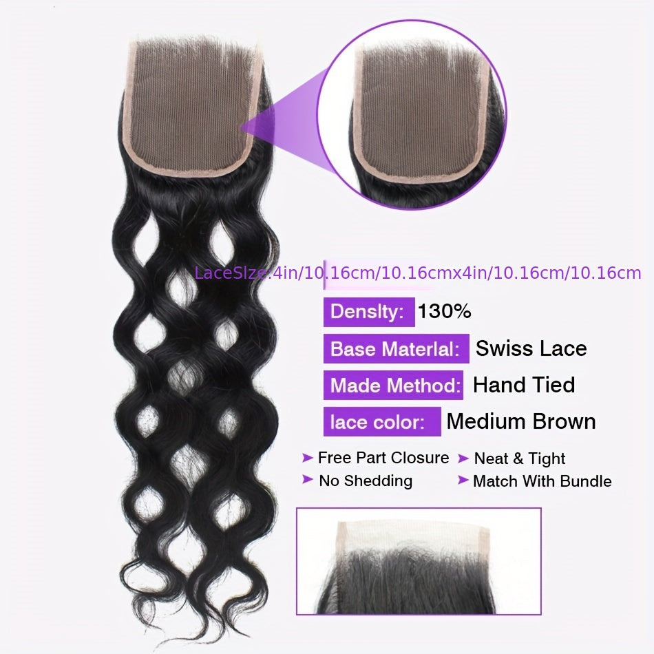 Brazilian Natural Wave Bundles With Closure Human Hair 4 Bundles With 4x4 HD Lace Closure Natural Color Human Hair Extensions With Closure Free Part