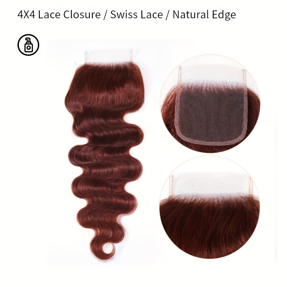 Nadula 12A Reddish Brown Body Wave Human Hair Weave 3 Bundles with 4x4 lace closure, Brazilian Remy Hair Ombre Balayage Human Hair Extension FB30 Highlight Color