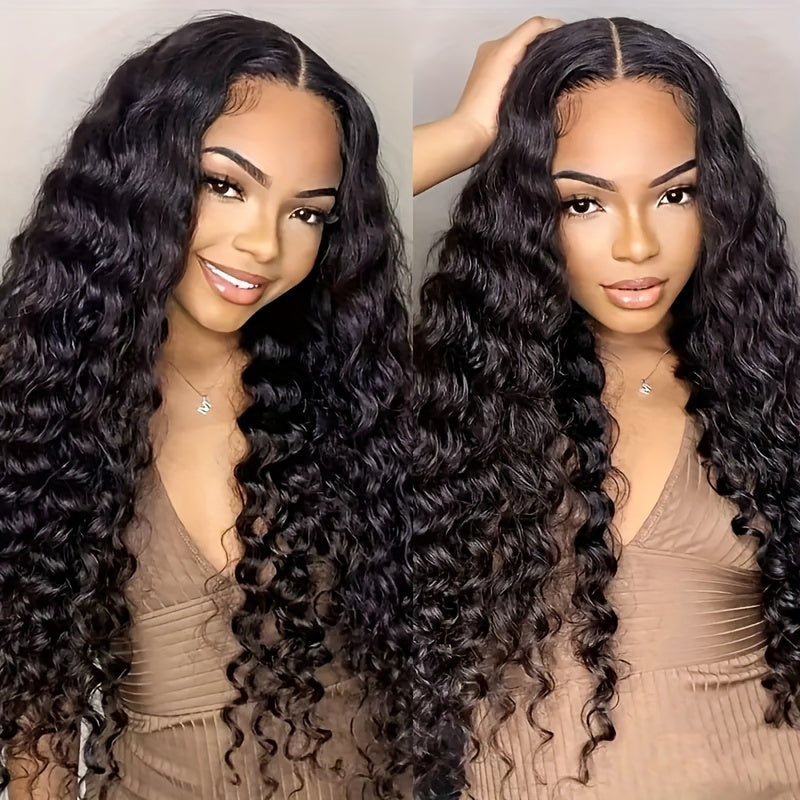 Peruvian Deep Wave Hair With 5x5 Lace Closure Unprocessed Human Hair Bundles With Lace Closure Free Part Transparent Lace 100% Virgin Human Hair Wet and Wavy Weave Hair
