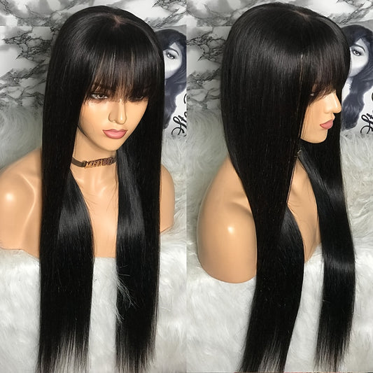 Wig With Bangs Straight Human Hair Wigs For Brazilian Women 200% Density Natural Color Full Machine Made Wigs Glueless Wig 100% Human Hair