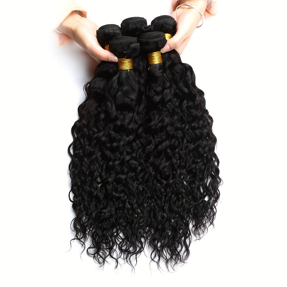 4 Bundles Peruvian Water Wave 100% Virgin Human Hair Extensions Double Weft 100% Unprocessed Human Hair Water Wave Hair Natural Black Color For Women Can Be Dyed