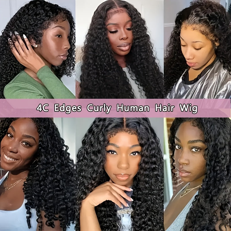 Curly Hairline Pre Plucked Natural Kinky Curly Edged Wigs Human Hair Curly Lace Front Wig For Woman Brazilian Remy Hair 13x4 Transparent Lace Front Wig