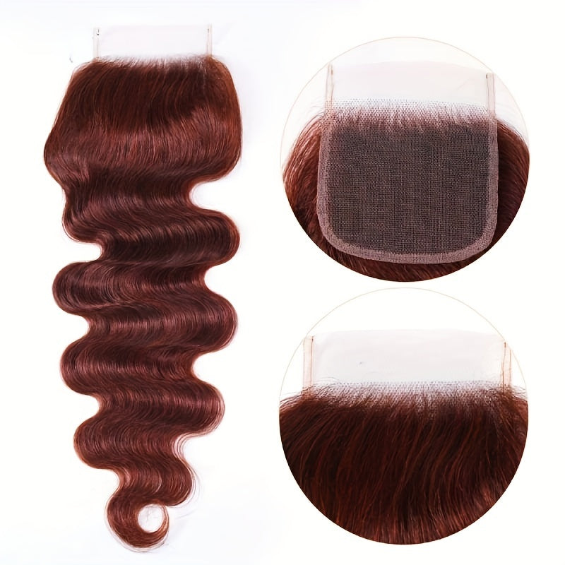 Nadula 12A Reddish Brown Body Wave Human Hair Weave 3 Bundles with 4x4 lace closure, Brazilian Remy Hair Ombre Balayage Human Hair Extension FB30 Highlight Color
