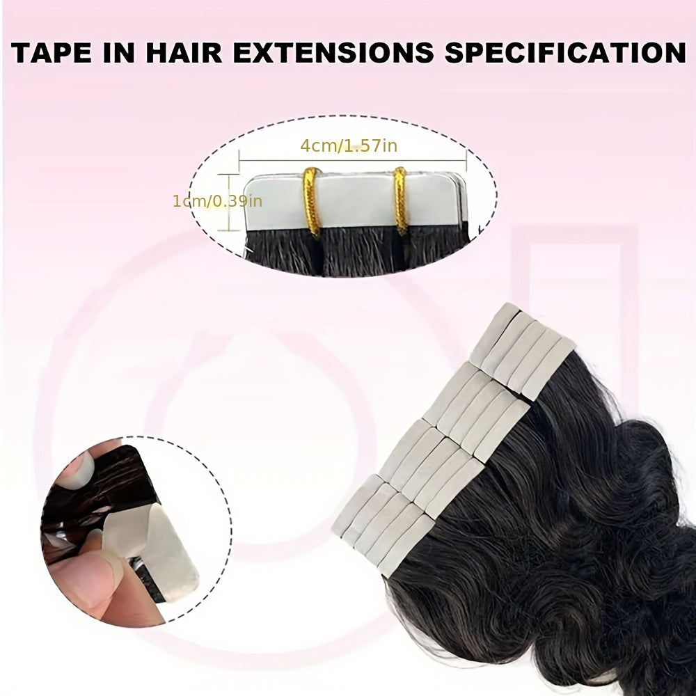 Body Wave Tape In Hair Extensions 16 Inch For Women Semi-Transparent Tape Ins Human Hair Extensions Invisible Brazilian Hair Tape In Wavy Extensions Real Hair 20 PCS 1.76 Oz
