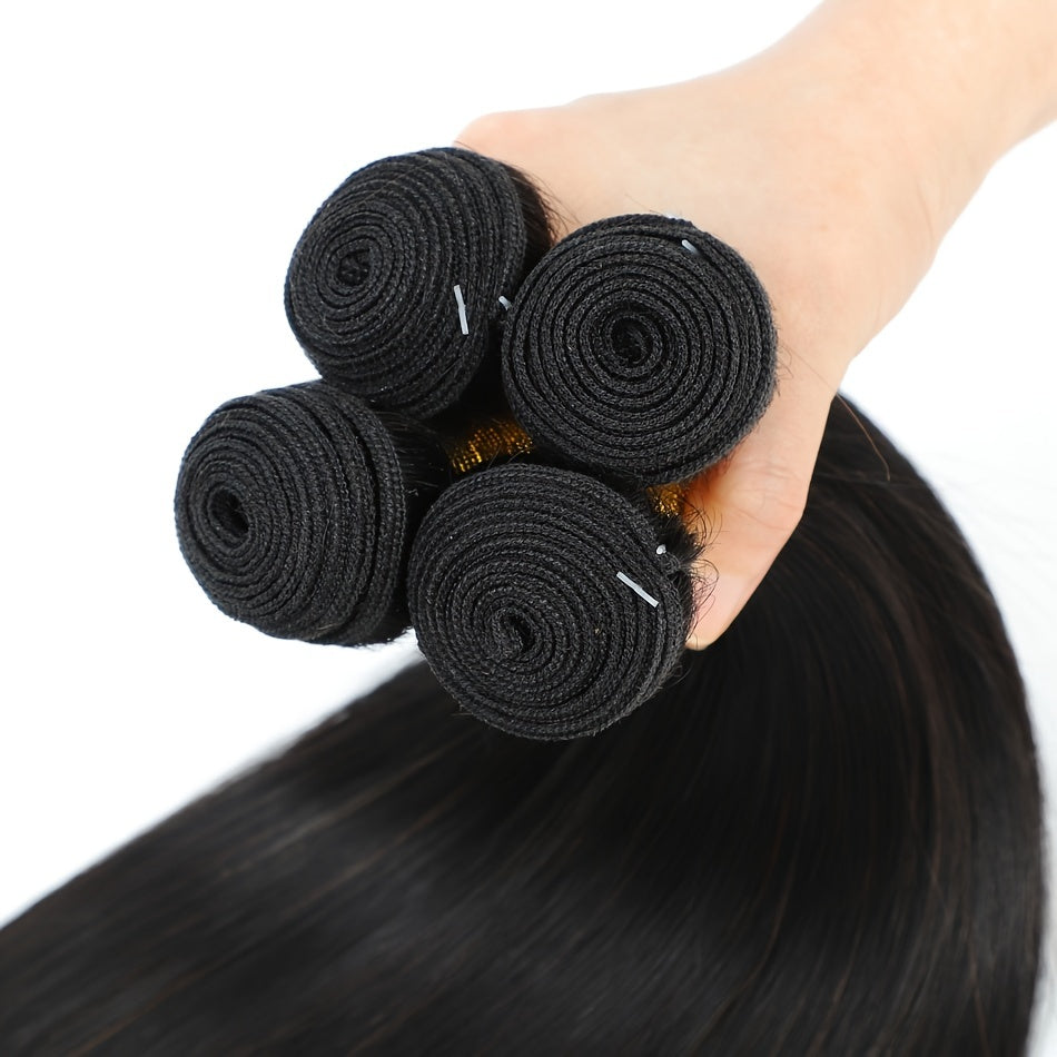 Brazilian Straight Human Hair Bundles 100% Virgin Human Hair Can Be Dyed Can Be Bleached Double Weft Unprocessed Straight Extensions Natural Black Color For Women