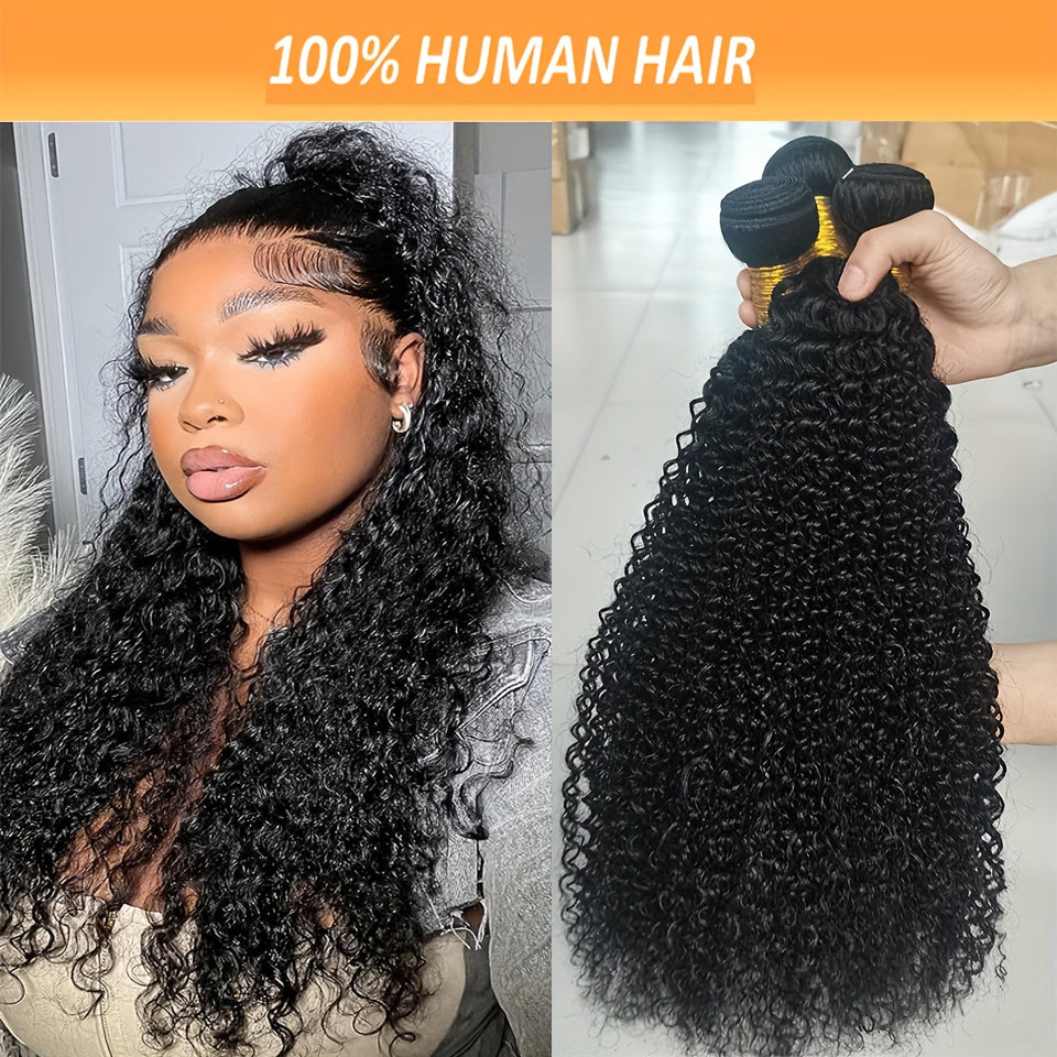 10A Curly Human Hair 3 Bundles Kinky Curly 100% Unprocessed Brazilian Curly Hair Bundles Soft Remy Hair Real Natural Color Human Hair Extensions for Women