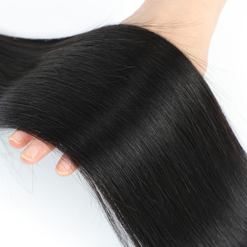 Brazilian Straight Human Hair Bundles 100% Virgin Human Hair Can Be Dyed Can Be Bleached Double Weft Unprocessed Straight Extensions Natural Black Color For Women