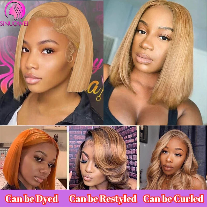 #27 Honey Blonde Lace Front Bob Wigs 13x4 Transparent Straight Human Hair Wig Bob Color Wigs 10-14 inch short Lace Wigs