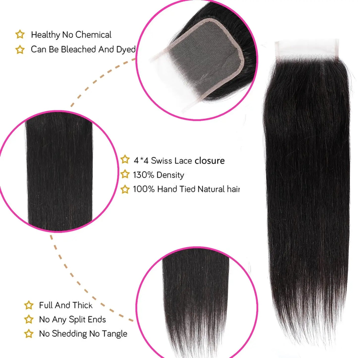 Straight Human Hair Bundles with Closure 100% Unprocessed Brazilian Human Hair 3 Bundles with Frontal 4x4 Closure with Baby Hair