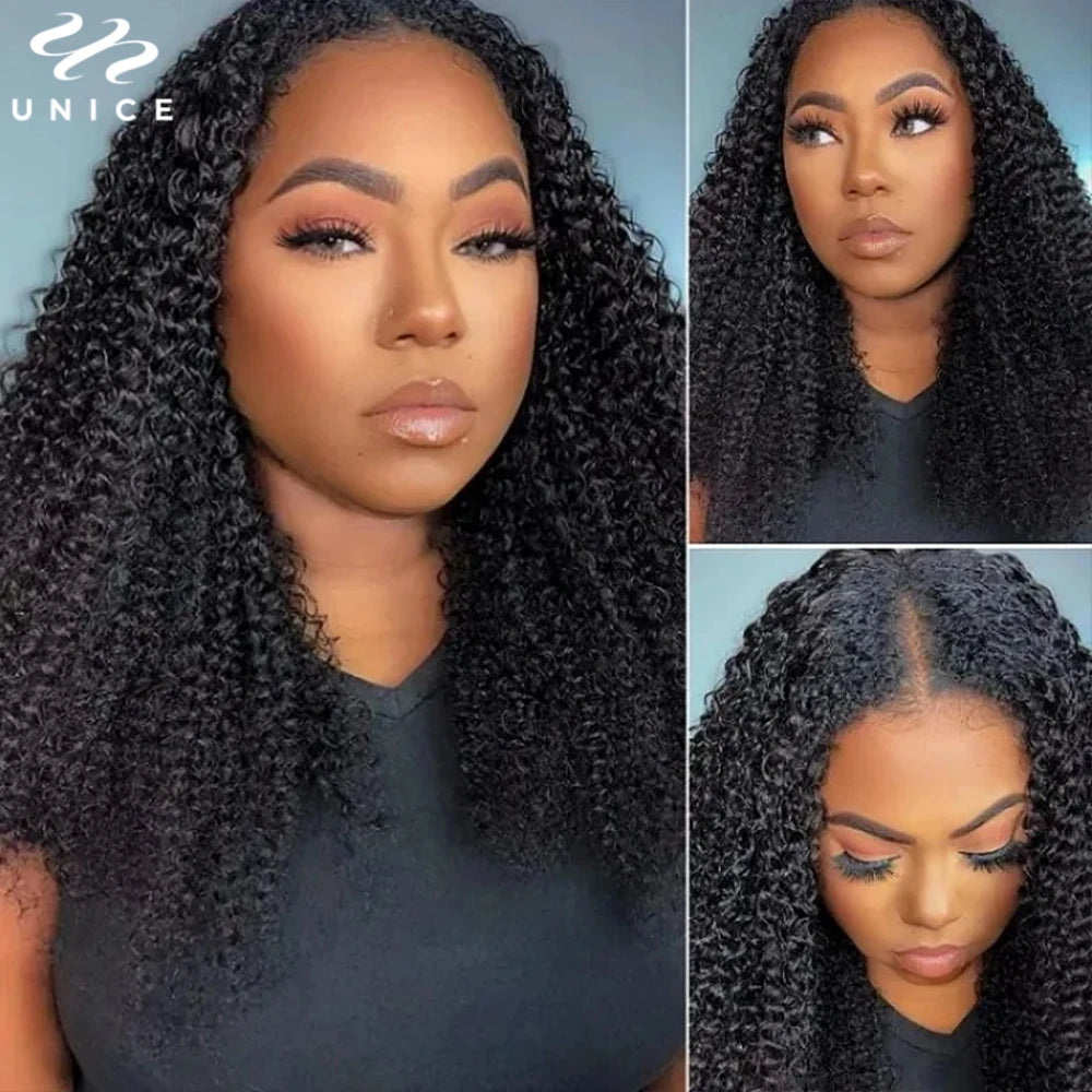 UNICE Hair Kinky Curly V Part Wig 100% Human Hair Upgrade U Part Wig No Leave Out EasiContou V Part Wig With Elastic Drawstring