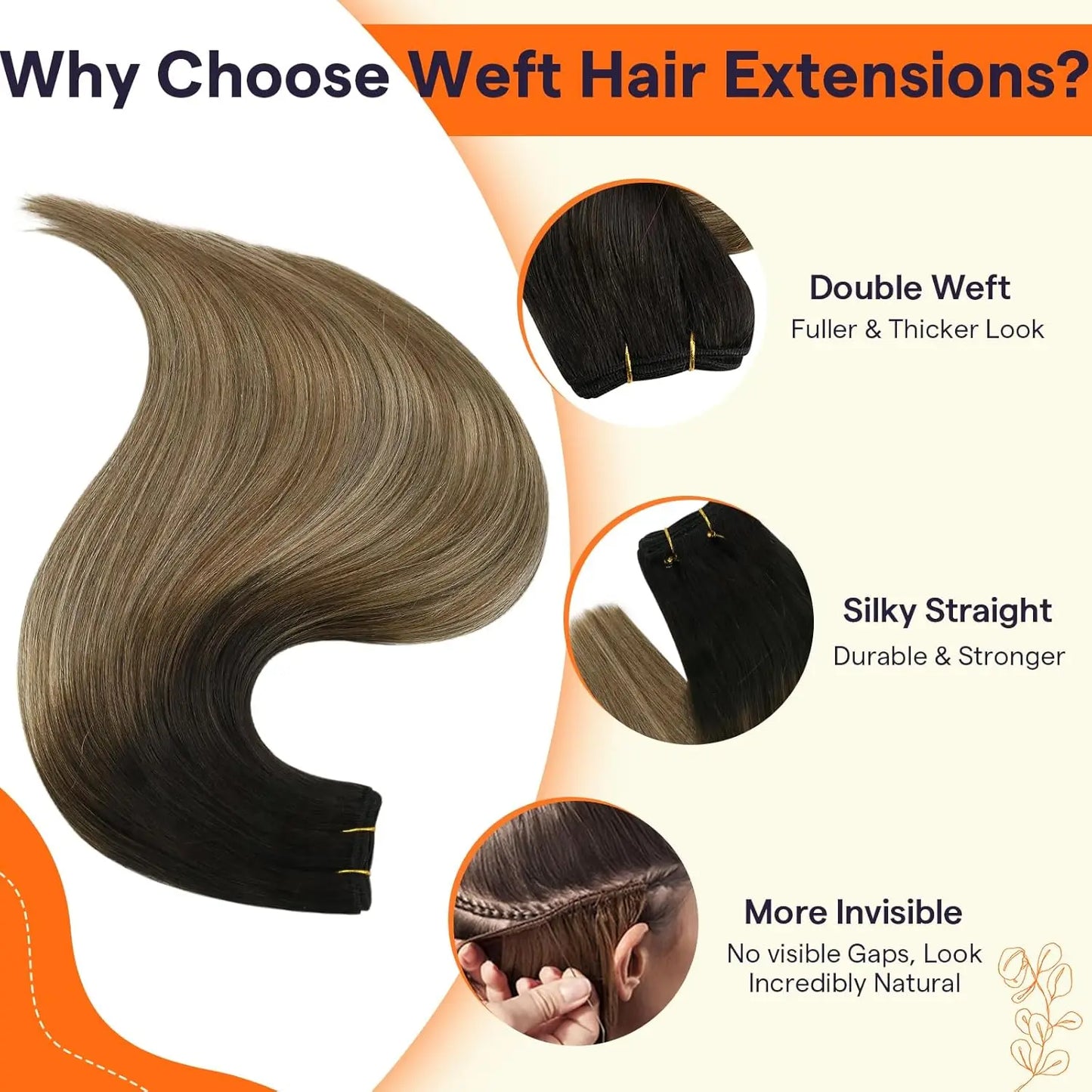 【On Sale】Full Shine Hair Weft Extensions Remy Human Hair 100G/Set Hair Bundles Ombre Brown 18-24inch  For Woman