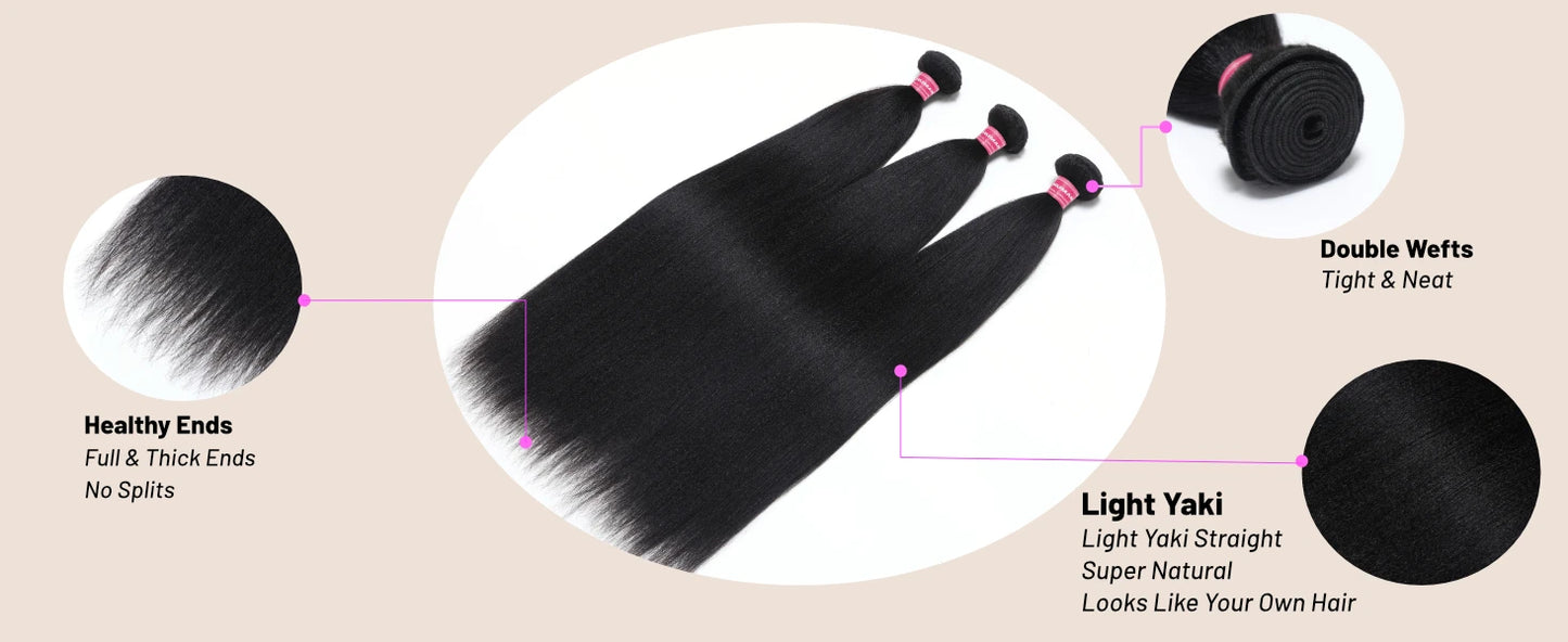 UNice Hair Yaki Straight Human Hair Bundles 100g Per Bundle 100% Human Hair Sew In Weaves 8-26 Inch Natutral Color 1/3/4 Bundles
