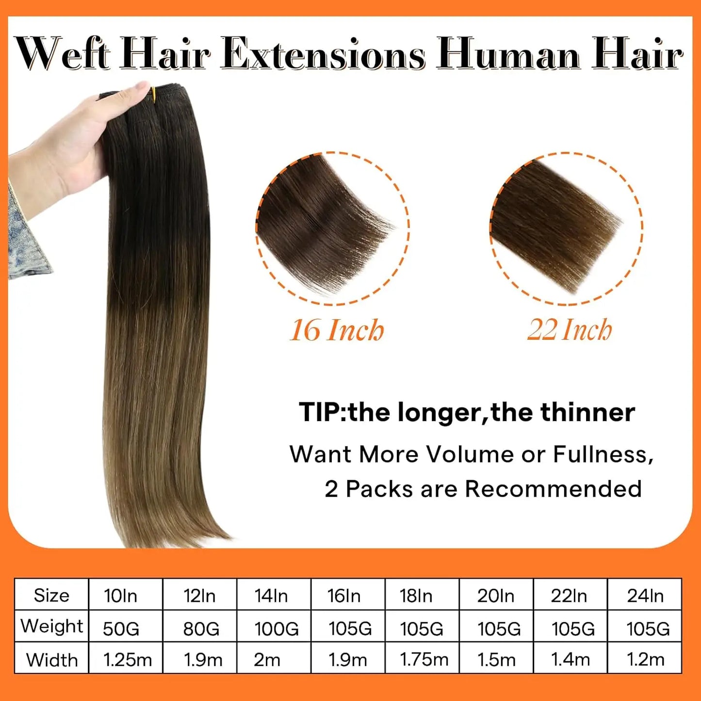【On Sale】Full Shine Hair Weft Extensions Remy Human Hair 100G/Set Hair Bundles Ombre Brown 18-24inch  For Woman