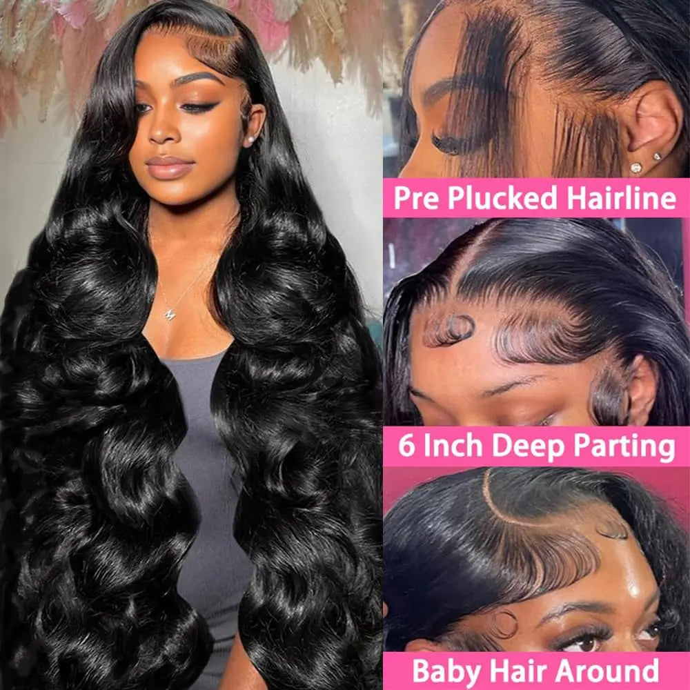 30 Inch 13x6 Body Wave Lace Front Wigs Pre Plucked Synthetic HD Lace Front Wig 180% Density Frontal Glueless Wigs with Baby Hair